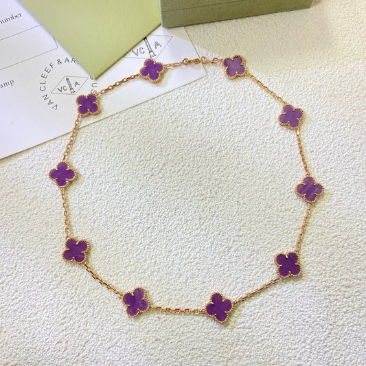 [⭐Mirelle Jewelry]CLOVER 10 MOTIFS  PURPLE VIOLET  NECKLACE