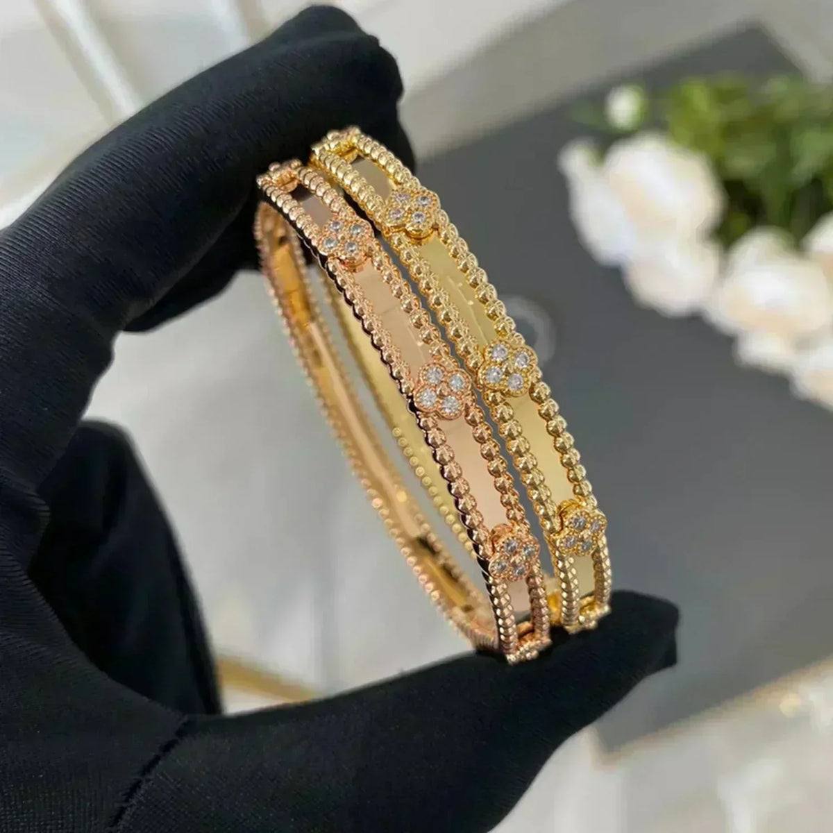 [⭐Mirelle]CLOVER BRACELET 4MM DIAMONDS