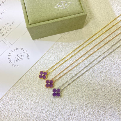 [⭐Mirelle Jewelry]CLOVER 15MM DIAMOND  PURPLE VIOLET NECKLACE