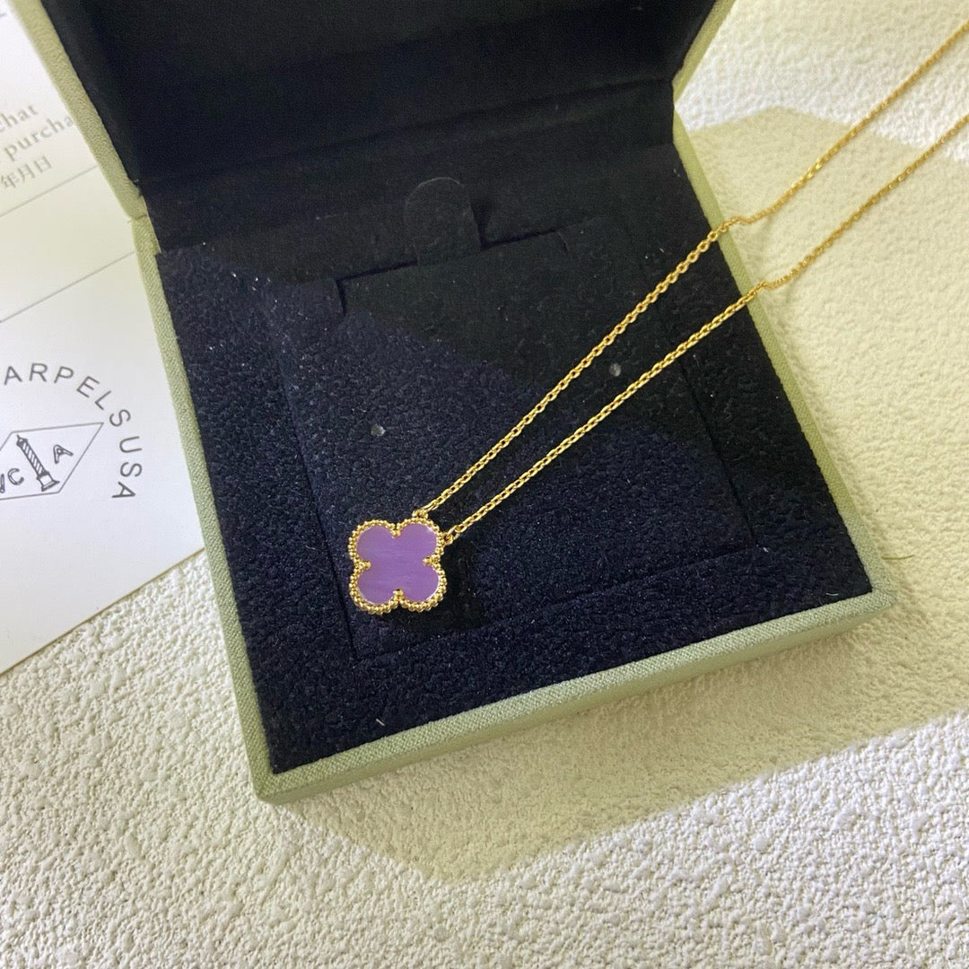 [⭐Mirelle Jewelry]CLOVER 15MM  PURPLE VIOLET NECKLACE