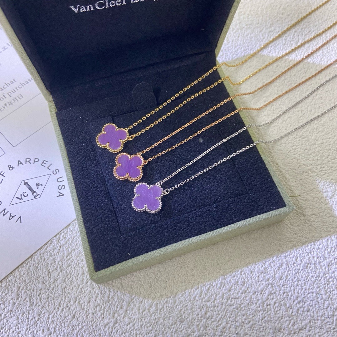 [⭐Mirelle Jewelry]CLOVER 15MM  PURPLE VIOLET NECKLACE