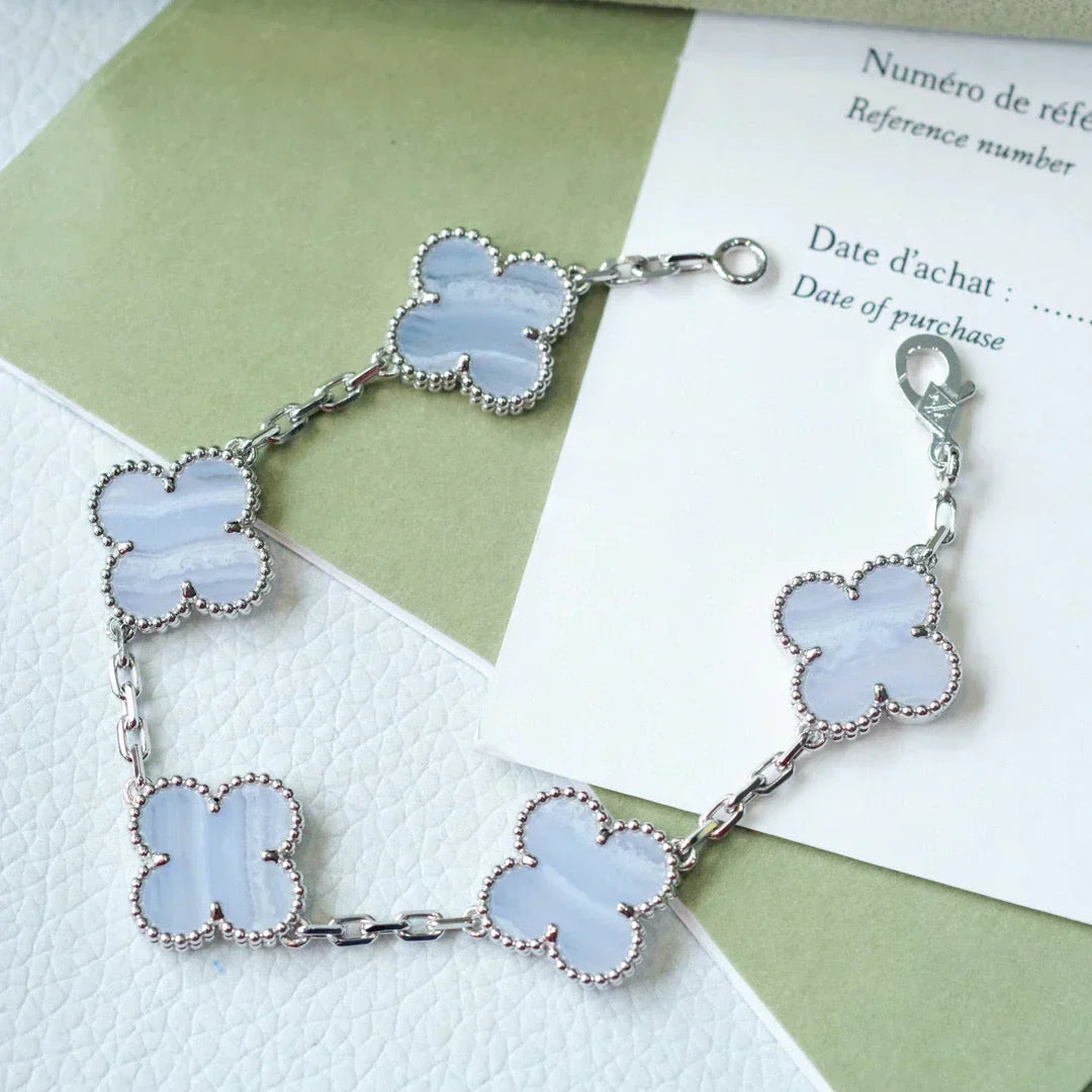 [⭐Mirelle] CLOVER 5 MOTIF PURPLE CHALCEDONY BRACELET COLLECTION
