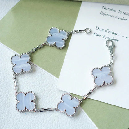 [⭐Mirelle] CLOVER 5 MOTIF PURPLE CHALCEDONY BRACELET COLLECTION