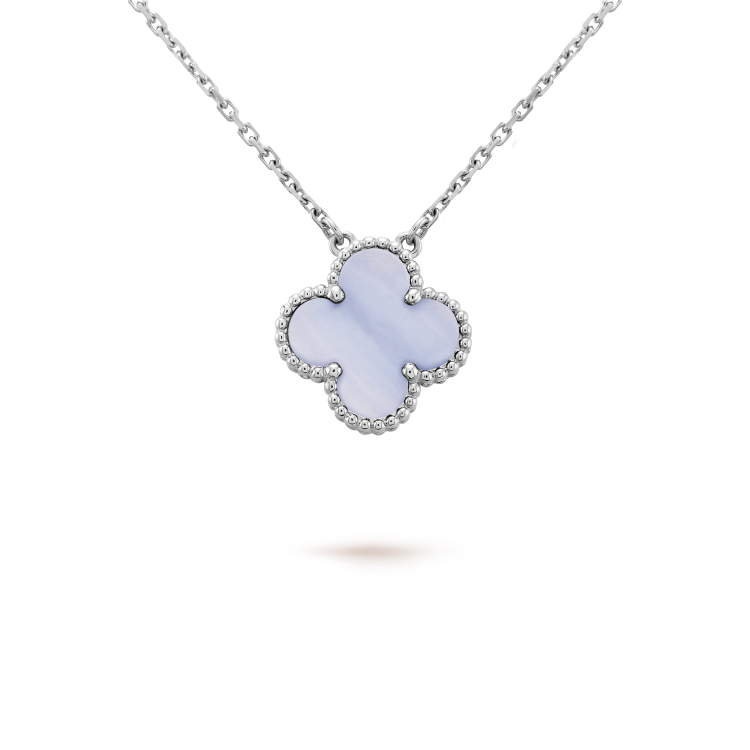 [⭐Mirelle]CLOVER 15MM BLUE CHALCEDONY NECKLACE SILVER