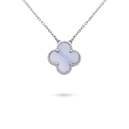 [⭐Mirelle]CLOVER 15MM BLUE CHALCEDONY NECKLACE SILVER