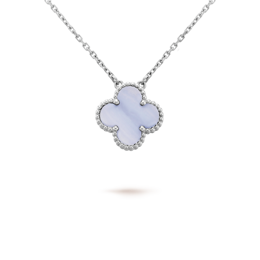 [⭐Mirelle]CLOVER 15MM BLUE CHALCEDONY NECKLACE SILVER
