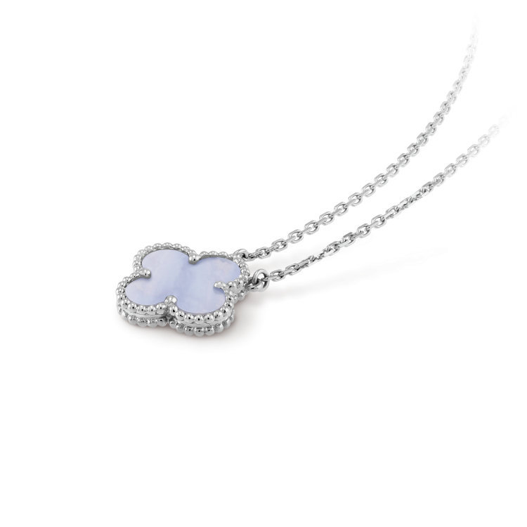 [⭐Mirelle]CLOVER 15MM BLUE CHALCEDONY NECKLACE SILVER