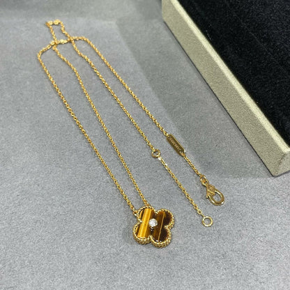 [⭐Mirelle]CLOVER 15MM DIAMOND AND YELLOW TIGER'S EYE AGATE necklace