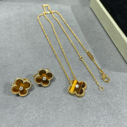 [⭐Mirelle]CLOVER 15MM DIAMOND AND YELLOW TIGER'S EYE AGATE necklace