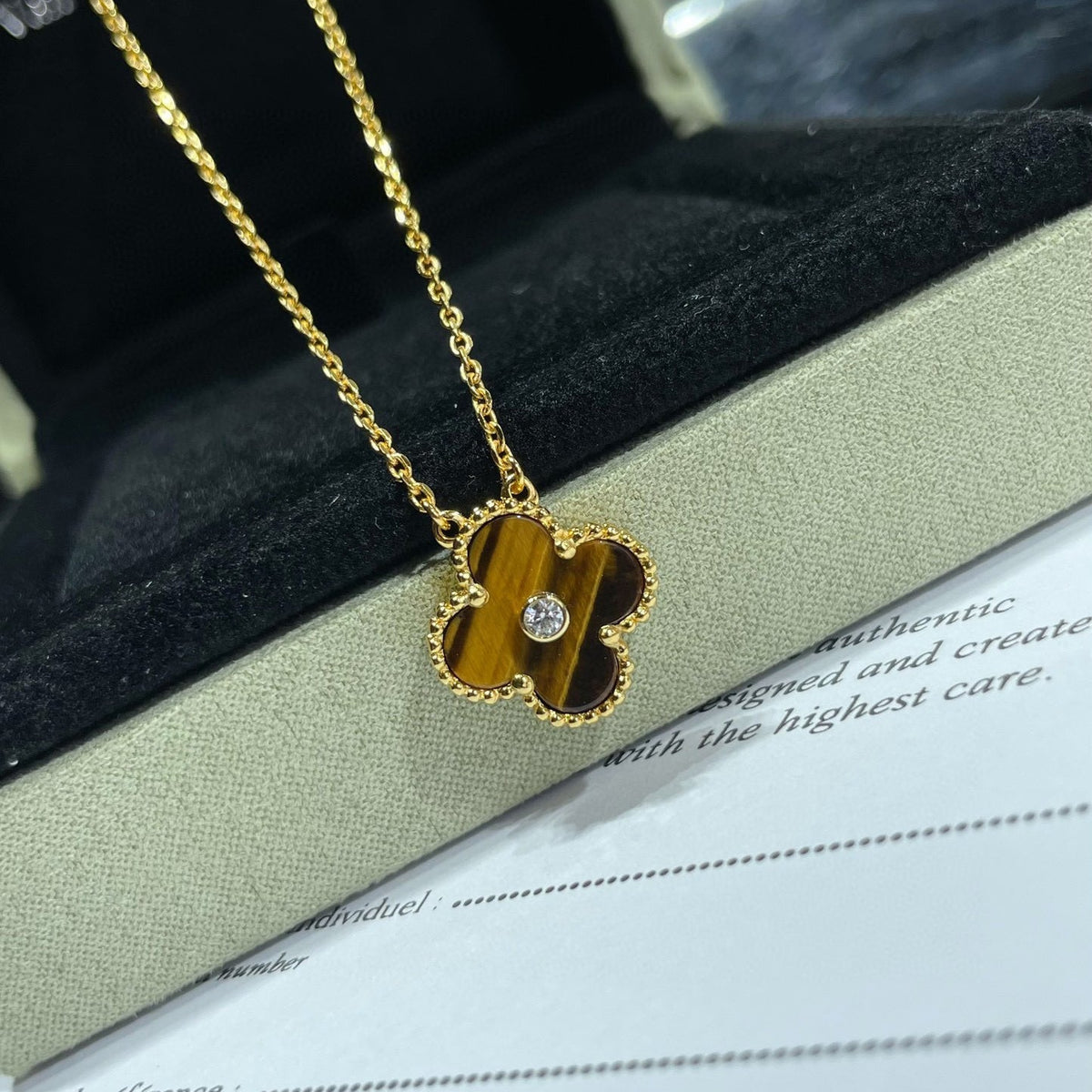 [⭐Mirelle]CLOVER 15MM DIAMOND AND YELLOW TIGER'S EYE AGATE necklace