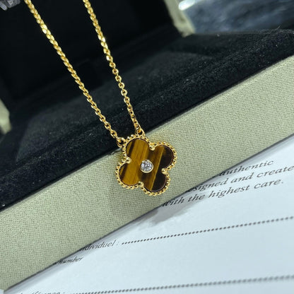 [⭐Mirelle]CLOVER 15MM DIAMOND AND YELLOW TIGER'S EYE AGATE necklace