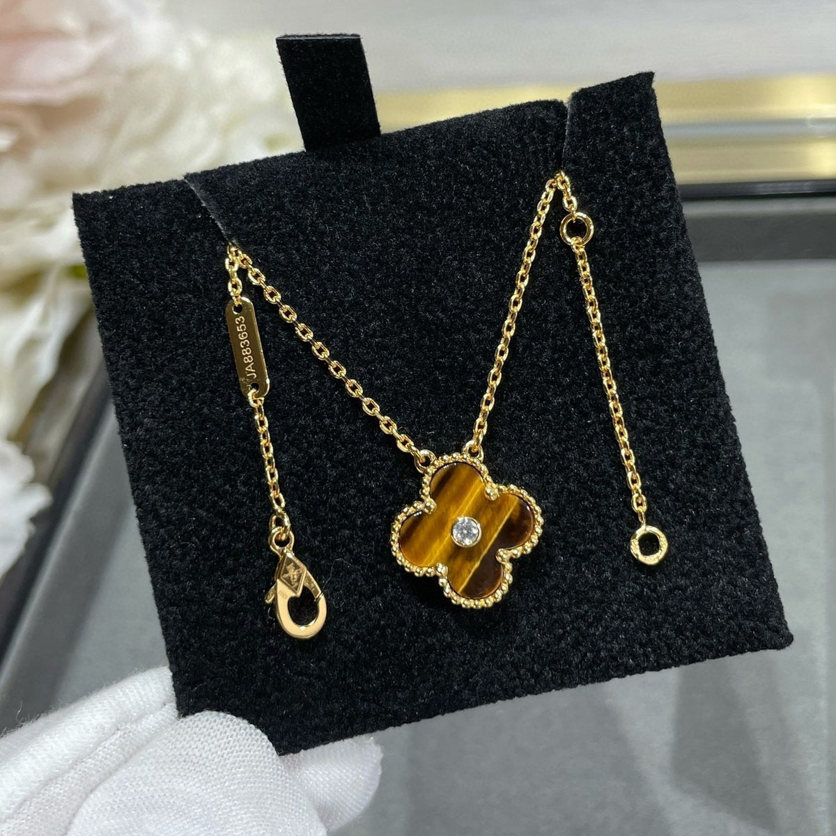 [⭐Mirelle]CLOVER 15MM DIAMOND AND YELLOW TIGER'S EYE AGATE necklace