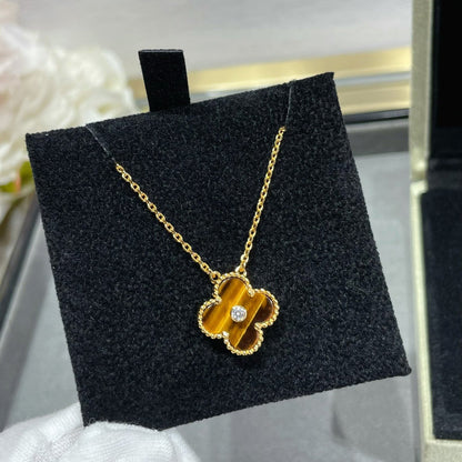 [⭐Mirelle]CLOVER 15MM DIAMOND AND YELLOW TIGER'S EYE AGATE necklace