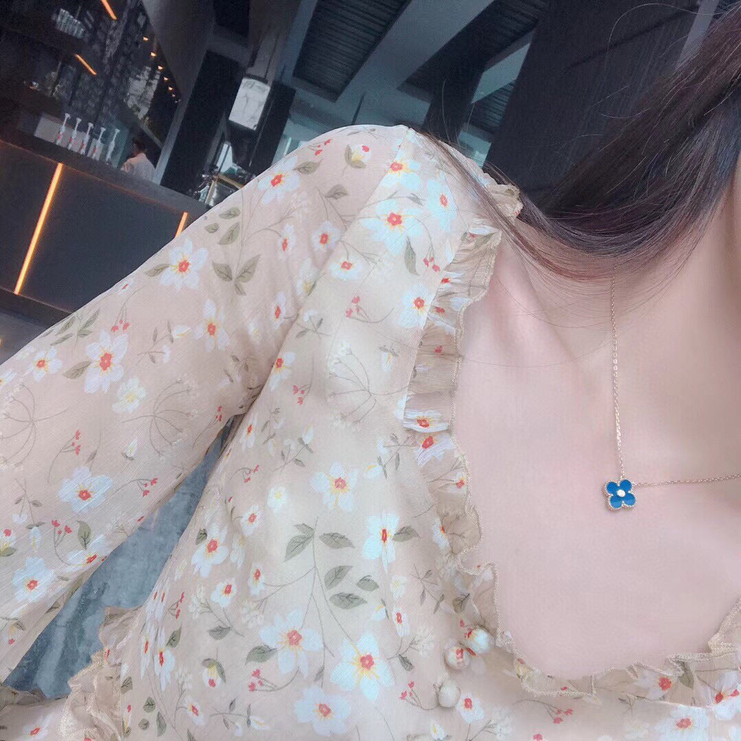 [⭐Mirelle]CLOVER 15MM DIAMOND AND BLUE AGATE NECKLACE