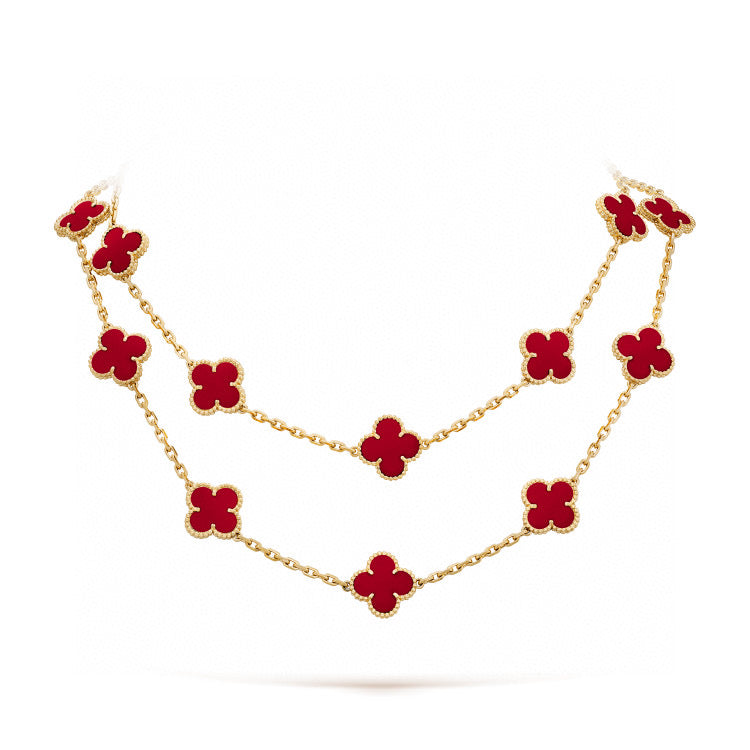 [⭐Mirelle]CLOVER 20 MOTIFS CARNELIAN NECKLACE