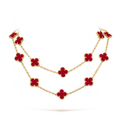 [⭐Mirelle]CLOVER 20 MOTIFS CARNELIAN NECKLACE