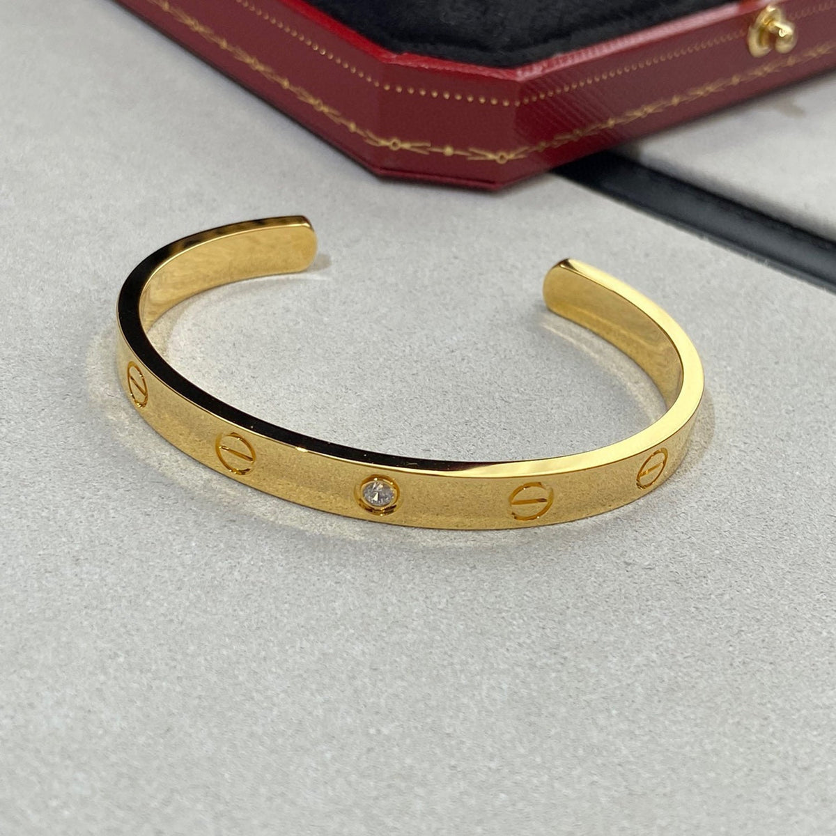 [⭐Mirelle]LOVE BRACELET 6.1MM 1 DIAMOND OPEN CUFF