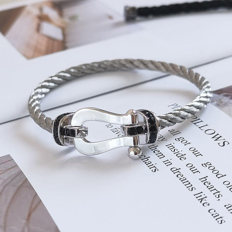 [⭐Mirelle]FORCE LARGE HORSESHOE BLACK DIAMOND BRACELET SILVER