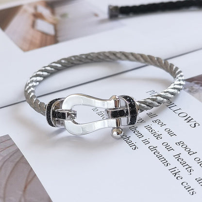 [⭐Mirelle]FORCE LARGE HORSESHOE BLACK DIAMOND BRACELET SILVER