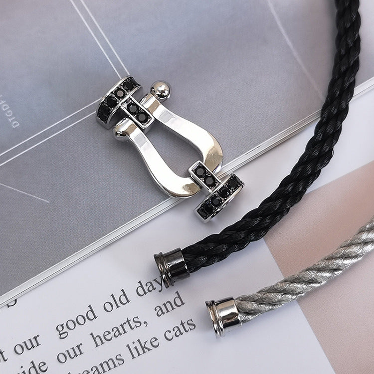 [⭐Mirelle]FORCE LARGE HORSESHOE BLACK DIAMOND BRACELET SILVER