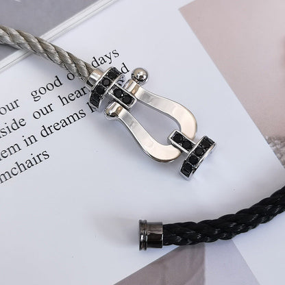[⭐Mirelle]FORCE LARGE HORSESHOE BLACK DIAMOND BRACELET SILVER