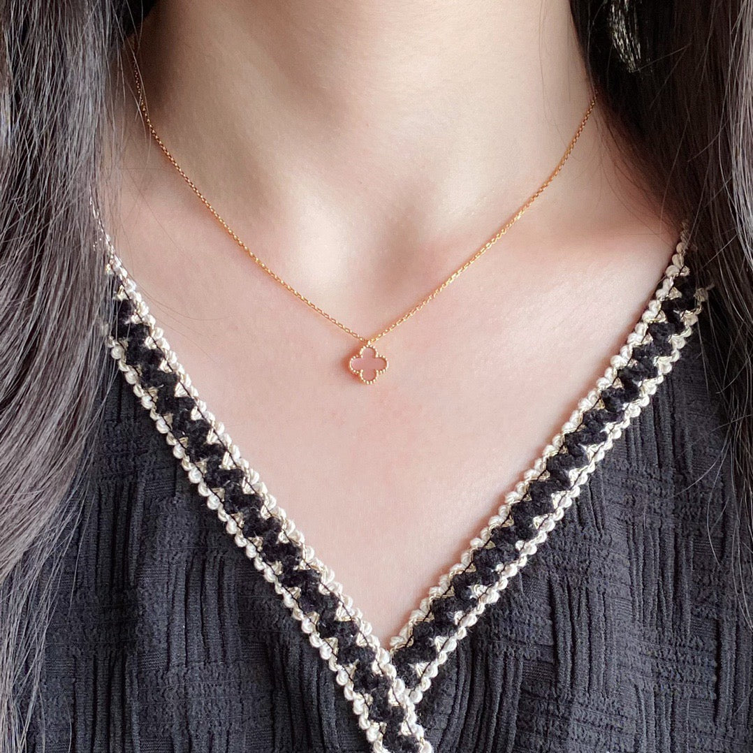 [⭐Mirelle]CLOVER 15MM PINK MOTHER-OF-PEARL SINGLE FLOWER NECKLACE