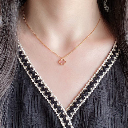 [⭐Mirelle]CLOVER 15MM PINK MOTHER-OF-PEARL SINGLE FLOWER NECKLACE