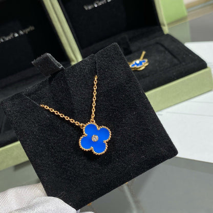 [⭐Mirelle]CLOVER 15MM DIAMOND AND BLUE AGATE NECKLACE