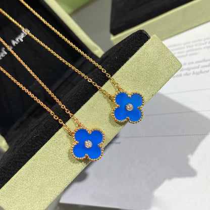 [⭐Mirelle]CLOVER 15MM DIAMOND AND BLUE AGATE NECKLACE