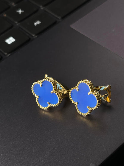 [⭐Mirelle] CLOVER LARGE (20mm) 1 MOTIFS BLUE MOP STUD EARRINGS