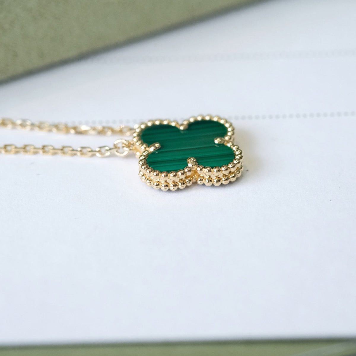 [⭐Mirelle]CLOVER 15MM MALACHITE SINGLE FLOWER  NECKLACE