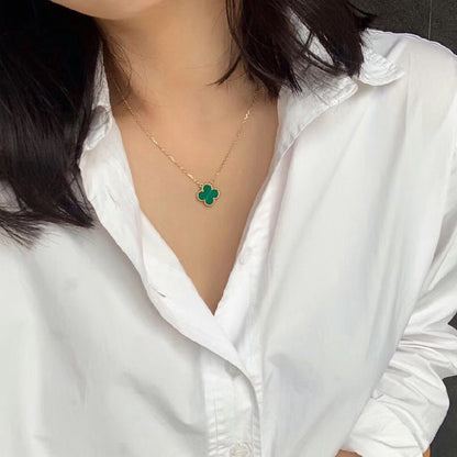 [⭐Mirelle]CLOVER 15MM MALACHITE SINGLE FLOWER  NECKLACE