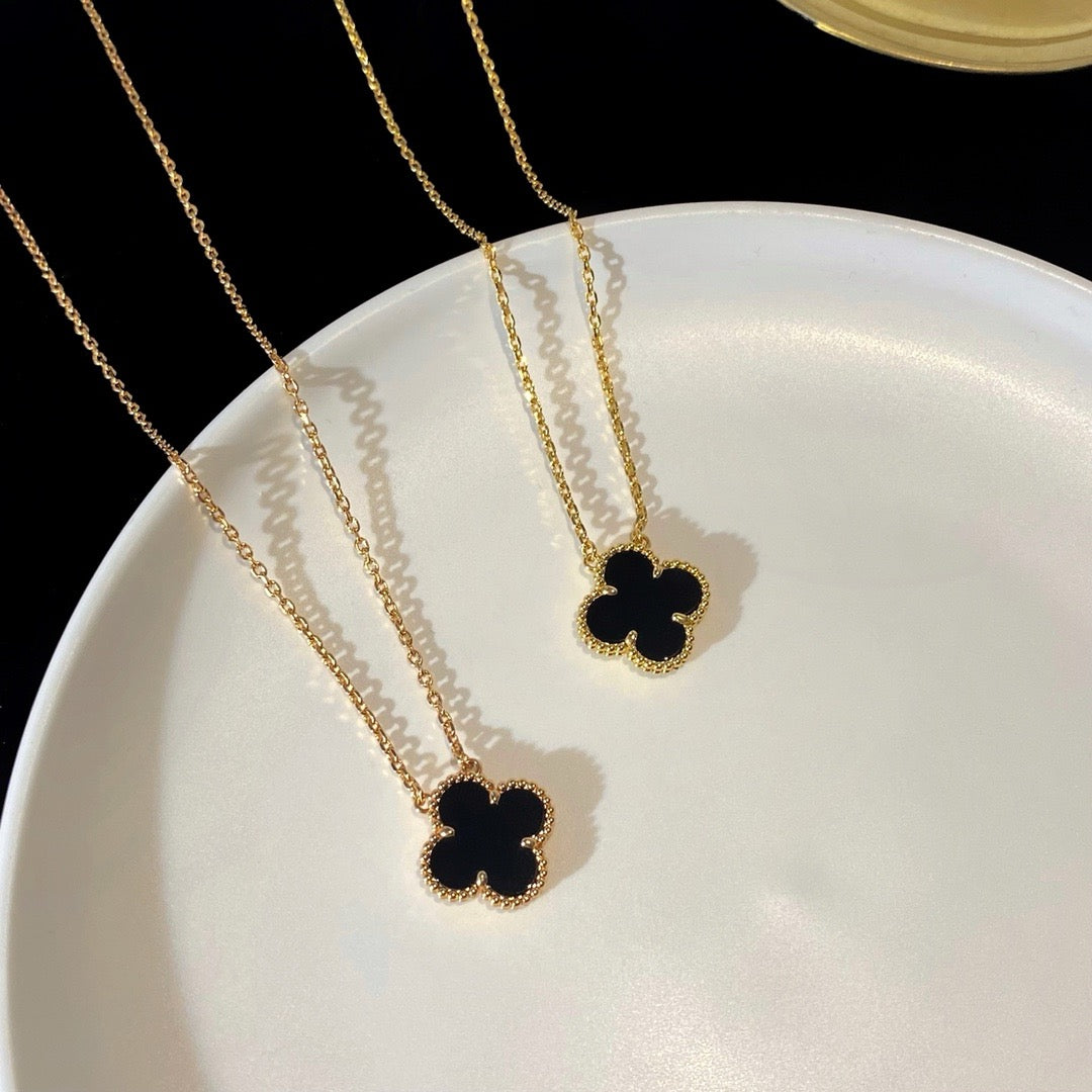[⭐Mirelle]CLOVER 15MM BLACK ONYX SINGLE FLOWER NECKLACE