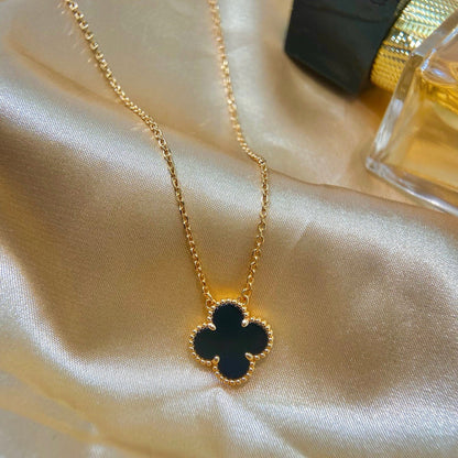 [⭐Mirelle]CLOVER 15MM BLACK ONYX SINGLE FLOWER NECKLACE