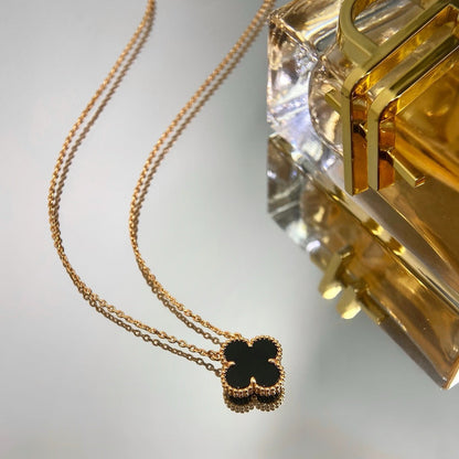 [⭐Mirelle]CLOVER 15MM BLACK ONYX SINGLE FLOWER NECKLACE