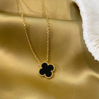 [⭐Mirelle]CLOVER 15MM BLACK ONYX SINGLE FLOWER NECKLACE