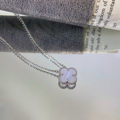 [⭐Mirelle]CLOVER 15MM BLUE CHALCEDONY NECKLACE SILVER