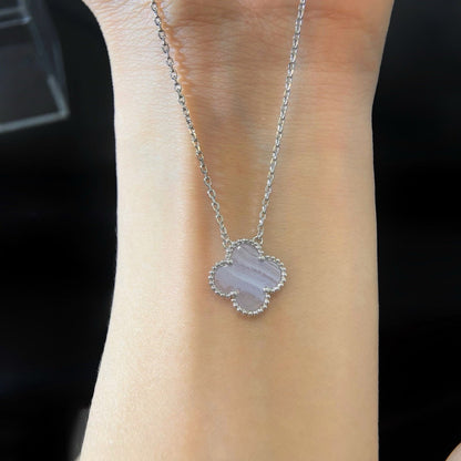 [⭐Mirelle]CLOVER 15MM BLUE CHALCEDONY NECKLACE SILVER