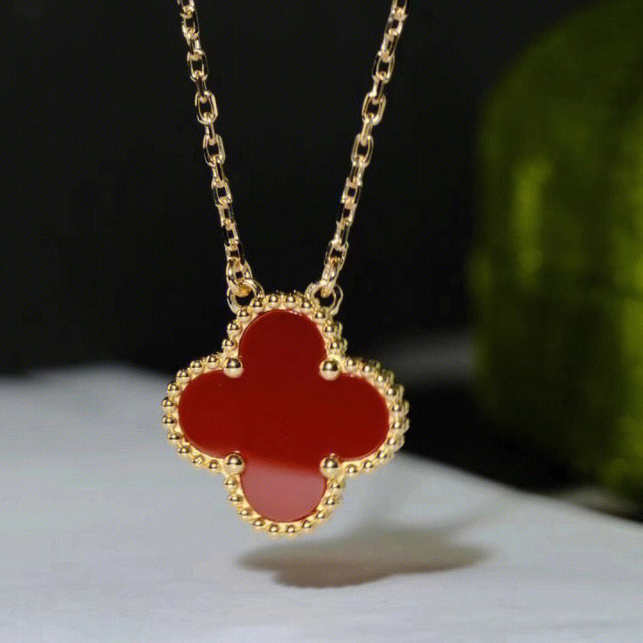 [⭐Mirelle]CLOVER 15MM CARNELIAN SINGLE FLOWER NECKLACE