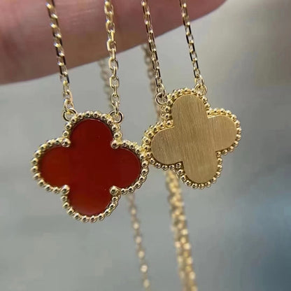 [⭐Mirelle]CLOVER 15MM CARNELIAN SINGLE FLOWER NECKLACE