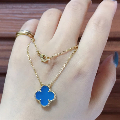 [⭐Mirelle]CLOVER 15MM BLUE AGATE NECKLACE