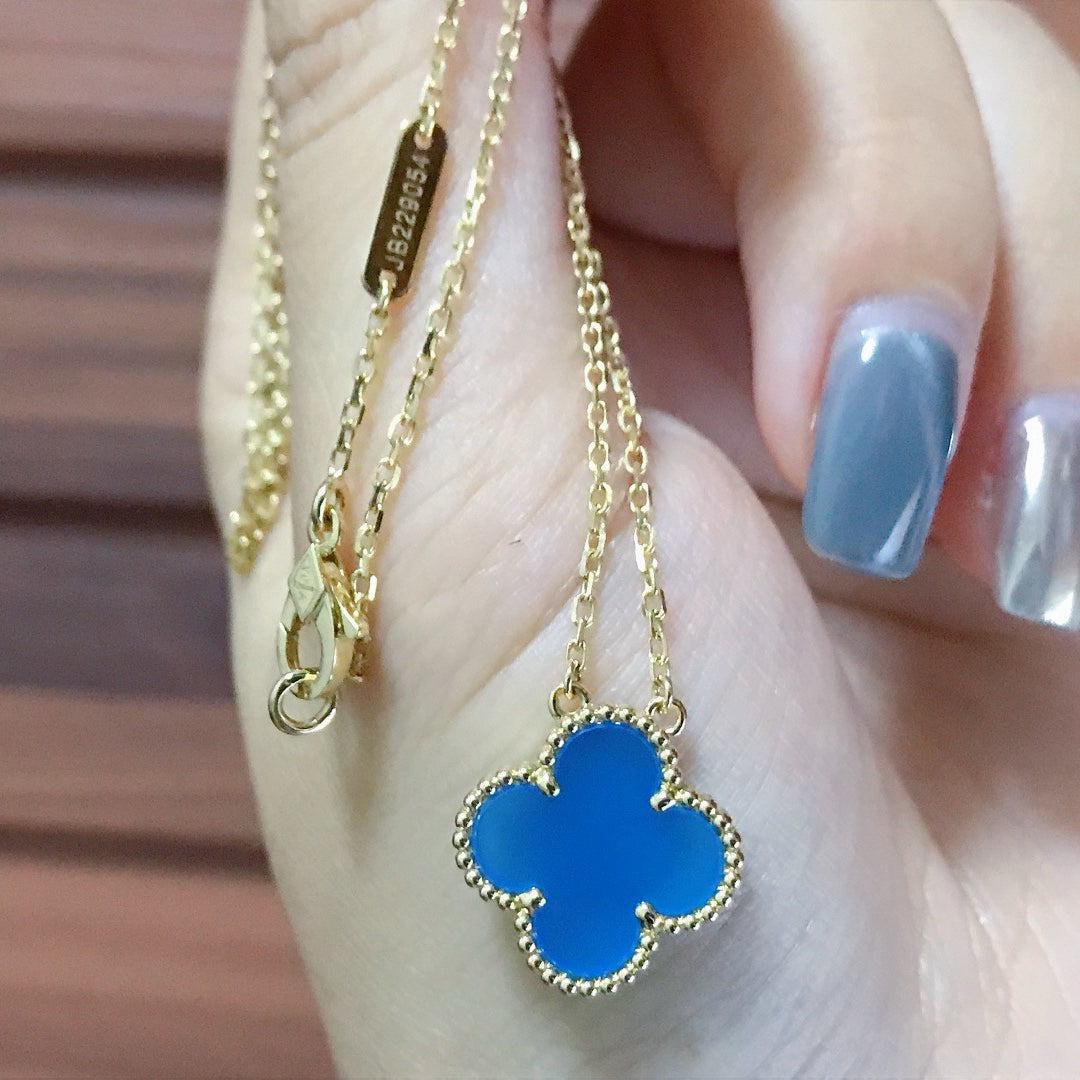 [⭐Mirelle]CLOVER 15MM BLUE AGATE NECKLACE