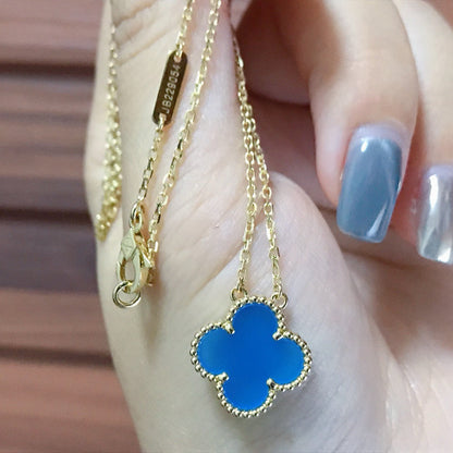[⭐Mirelle]CLOVER 15MM BLUE AGATE NECKLACE
