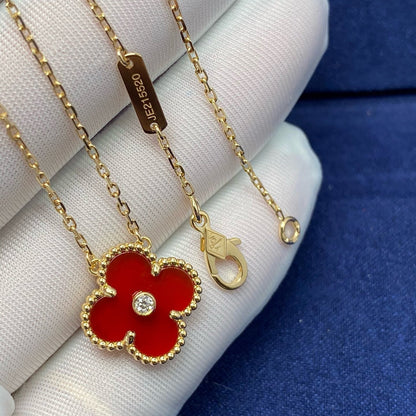 [⭐Mirelle]CLOVER 15MM DIAMOND CARNELIAN NECKLACE
