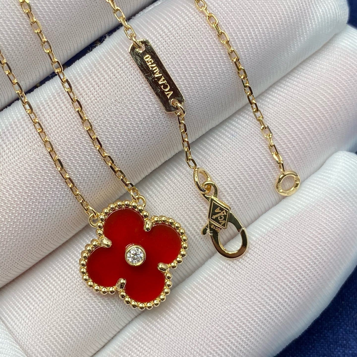 [⭐Mirelle]CLOVER 15MM DIAMOND CARNELIAN NECKLACE