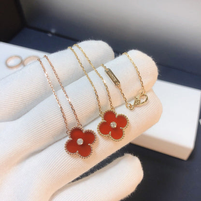 [⭐Mirelle]CLOVER 15MM DIAMOND CARNELIAN NECKLACE