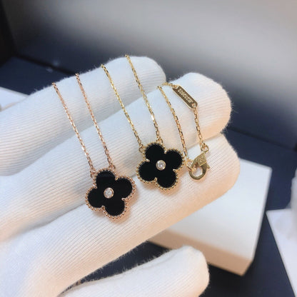 [⭐Mirelle]CLOVER 15MM DIAMOND ONYX NECKLACE