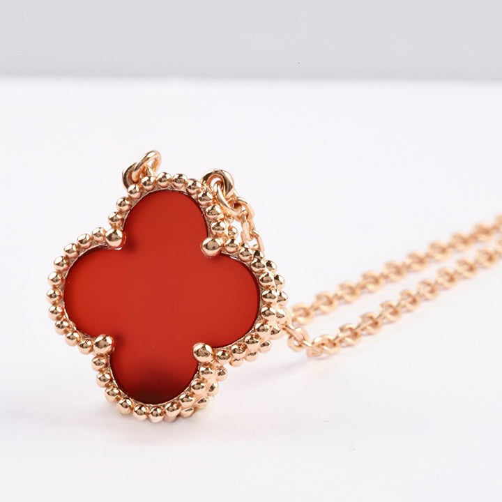 [⭐Mirelle]CLOVER 15MM CARNELIAN SINGLE FLOWER NECKLACE