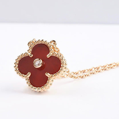 [⭐Mirelle]CLOVER 15MM DIAMOND CARNELIAN NECKLACE