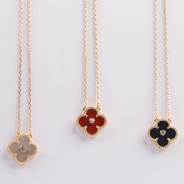 [⭐Mirelle]CLOVER 15MM DIAMOND CARNELIAN NECKLACE